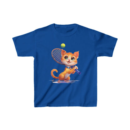 Youth T-Shirt - Cute Cat Playing Tennis - Unisex Youth Heavy Cotton™ Tee