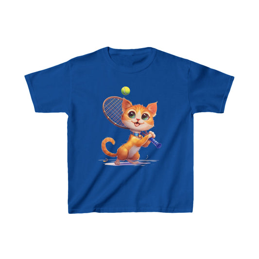Youth T-Shirt - Cute Cat Playing Tennis - Unisex Youth Heavy Cotton™ Tee