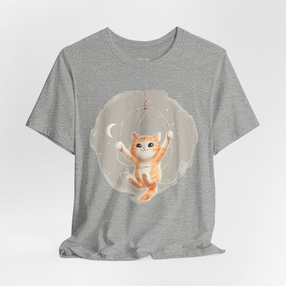 Cute Smiling Cat Cartoon T-shirt - Lightweight Fabric Tee