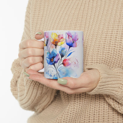 Ceramic Mug, Watercolor Artistic Florals, (11oz, 15oz)
