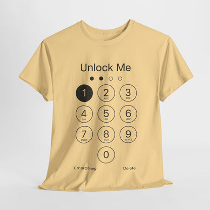 Unlock Me Graphic Tee, Funny T-Shirt for Tech Lovers, Casual Wear, Gift for Birthdays, Tech-themed Apparel, Unisex Heavy Cotton Tee
