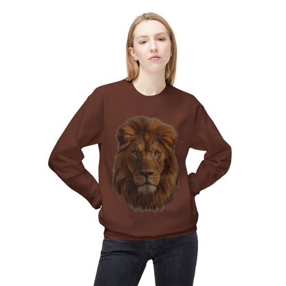 Unisex Midweight Soft style Fleece Crewneck Sweatshirt - Majestic Lion Design Sweatshirt