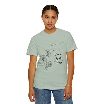 Inspirational Dandelion T-Shirt - Dream, Wish, Believe - Gift Tee