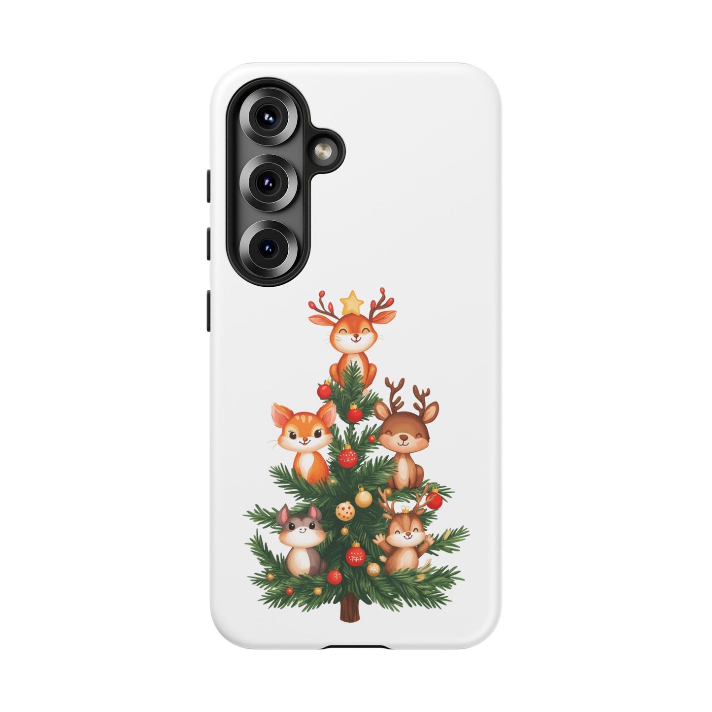 Festive Phone Case - iPhone, Samsung, and Google case - Cute Forest Animals on a Christmas Tree Case