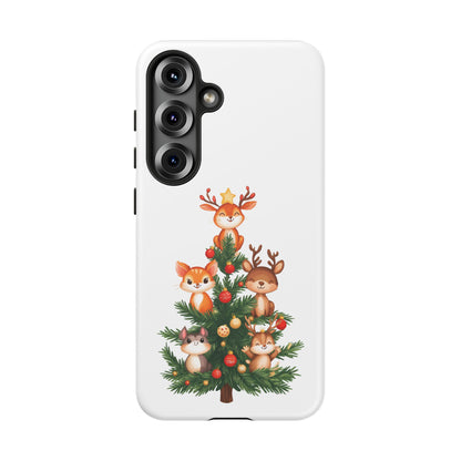 Festive Phone Case - iPhone, Samsung, and Google case - Cute Forest Animals on a Christmas Tree Case