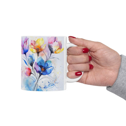 Ceramic Mug, Watercolor Artistic Florals, (11oz, 15oz)