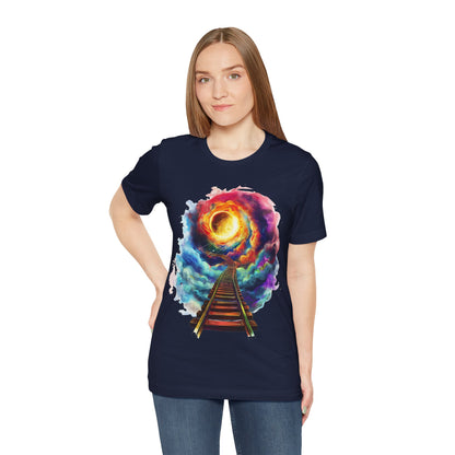 Unisex T-Shirt with 3D Watercolor Universe and an Abstract Representation with a Sun