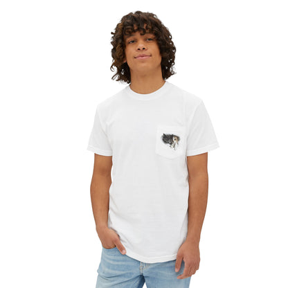 Garment-Dyed Pocket T-Shirt with Adorable Cat Design, Casual Wear, Gift for Cat Lovers, Summer Fashion, Everyday Essentials