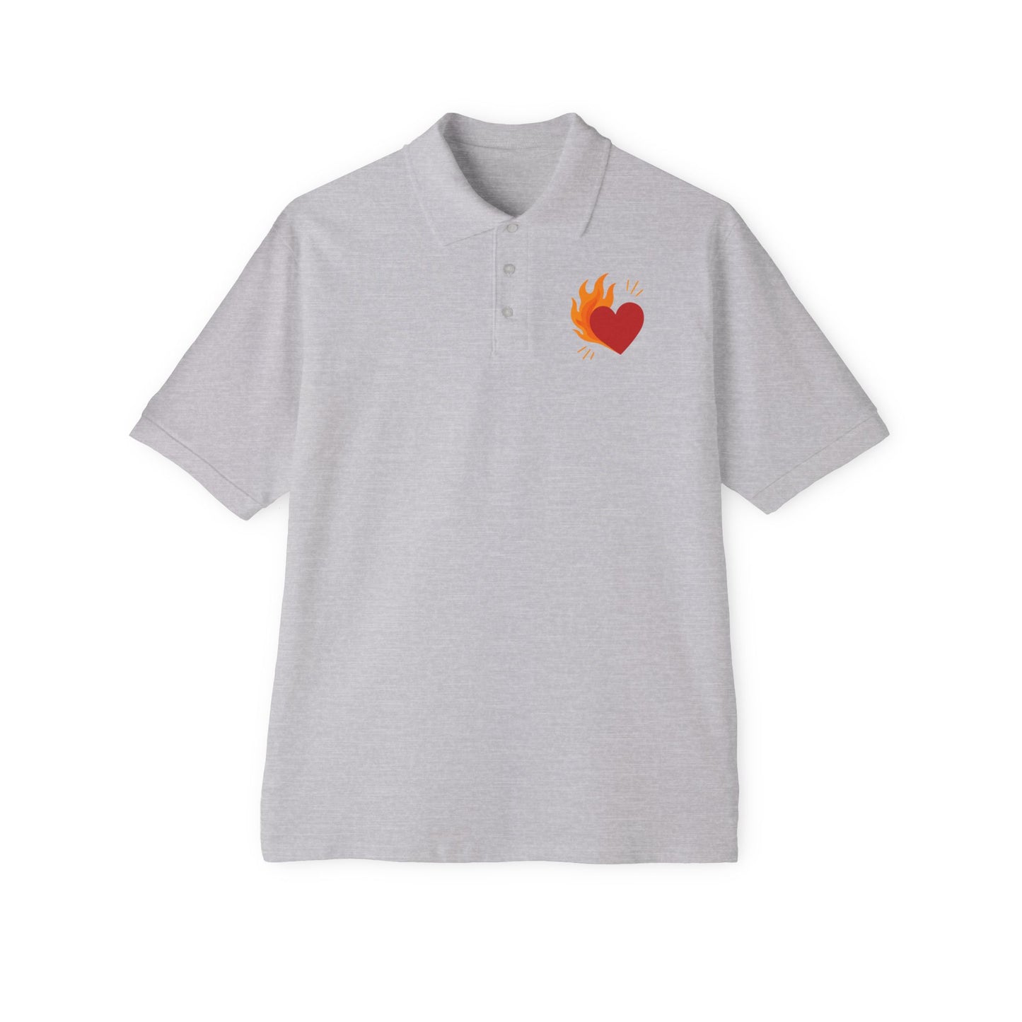Men's Polo with Flaming Heart Design - Casual Fashion for Everyday Style