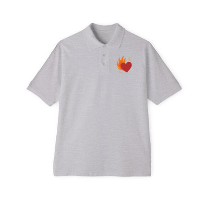 Men's Polo with Flaming Heart Design - Casual Fashion for Everyday Style