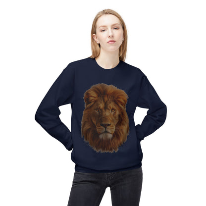 Unisex Midweight Soft style Fleece Crewneck Sweatshirt - Majestic Lion Design Sweatshirt