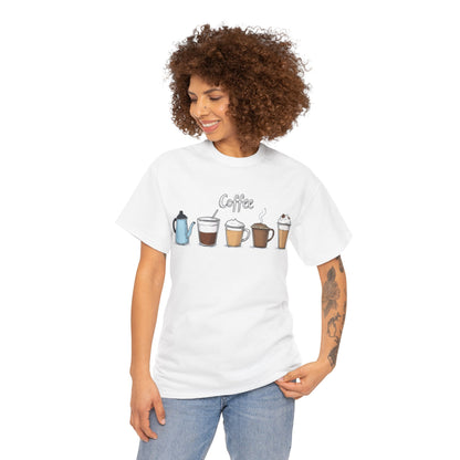 Coffee Cup Pattern Unisex Heavy Cotton Tee - Brewed Patterns Unisex Heavy Cotton Tee