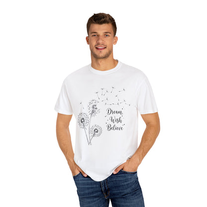 Inspirational Dandelion T-Shirt - Dream, Wish, Believe - Gift Tee