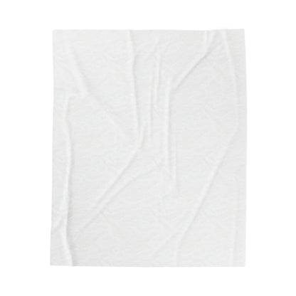 White Velveteen Plush Blanket with beautiful pink rose surrounded by swirling leaves