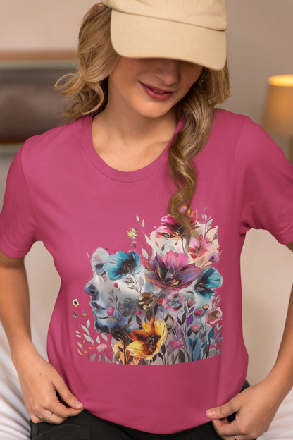 Floral Watercolor T-shirt for Women - Vibrant Artistic Tee - Lightweight Fabric Tee