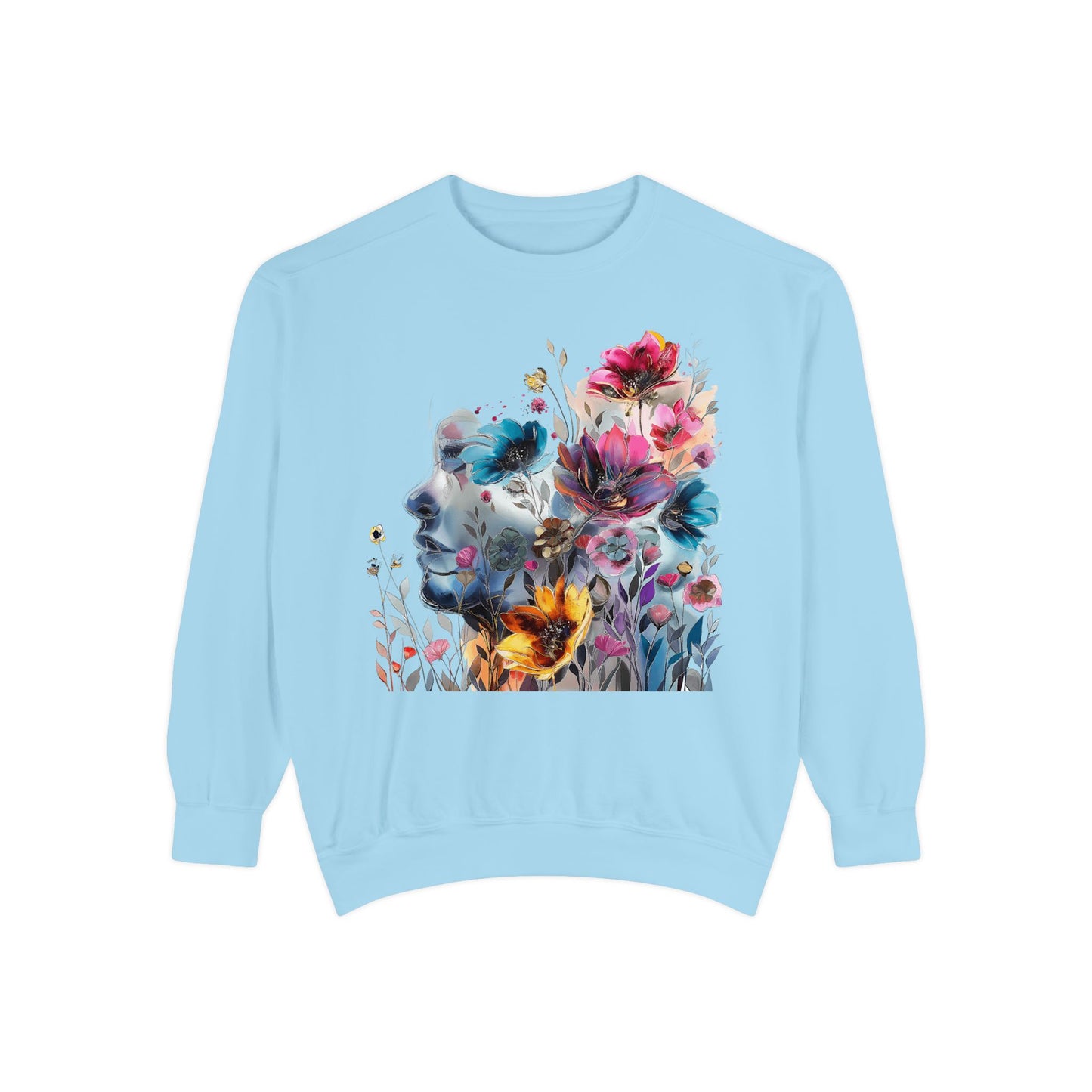 Elegant floral garment-dyed crewneck