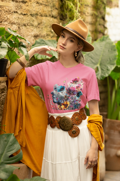 Floral Watercolor T-shirt for Women - Vibrant Artistic Tee - Lightweight Fabric Tee