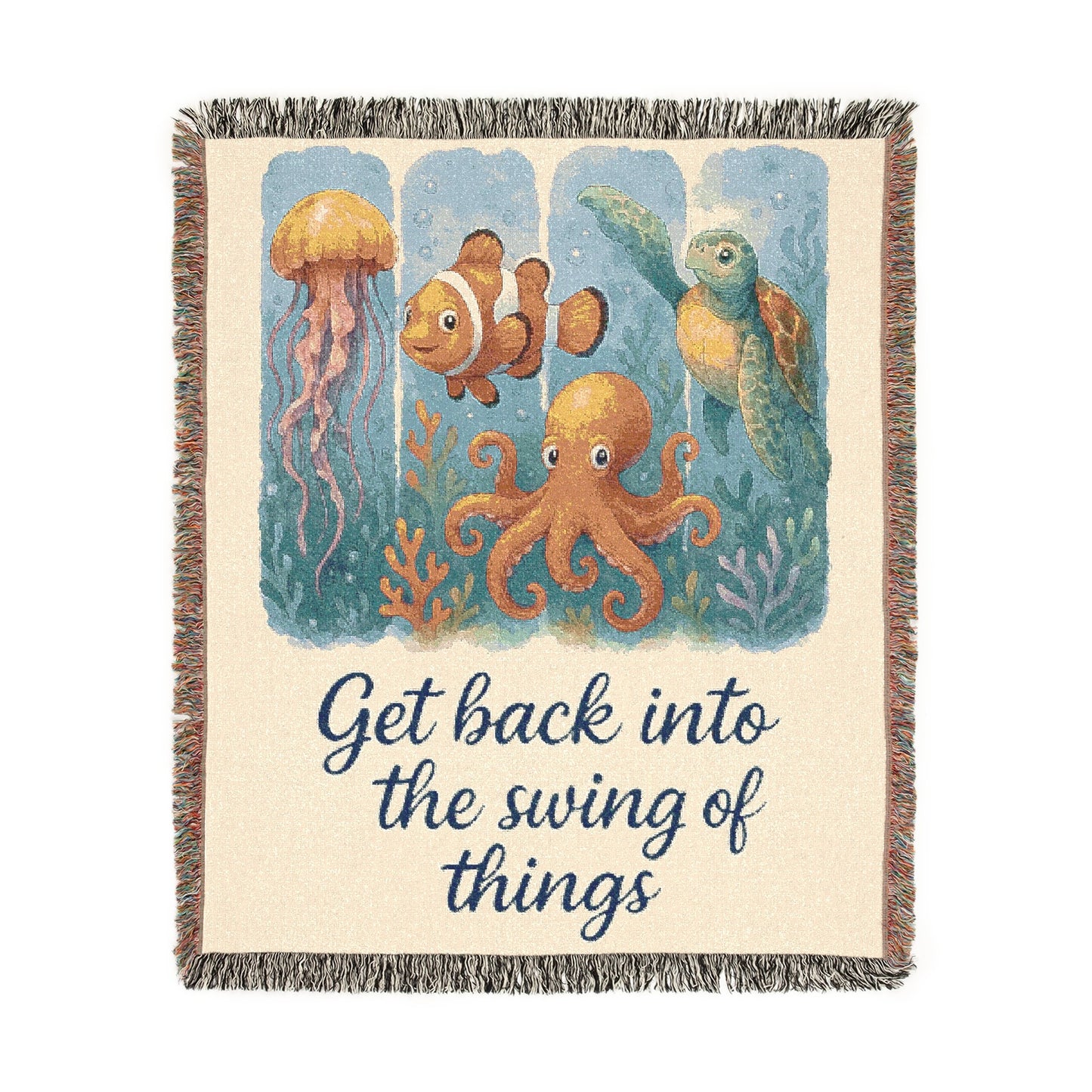 Inspirational Ocean Scene Woven Blanket - "Get Back Into The Swing of Things"