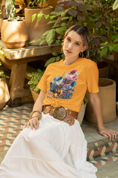 Floral Watercolor T-shirt for Women - Vibrant Artistic Tee - Lightweight Fabric Tee
