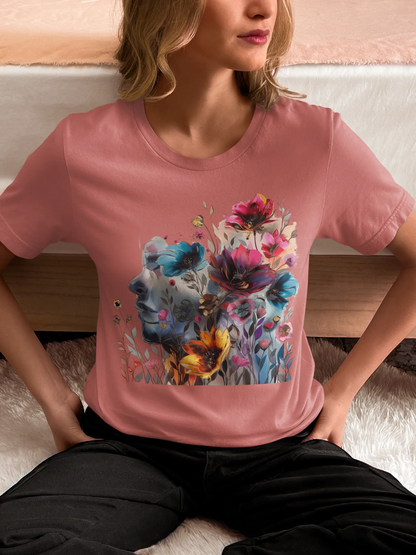 Floral Watercolor T-shirt for Women - Vibrant Artistic Tee - Lightweight Fabric Tee