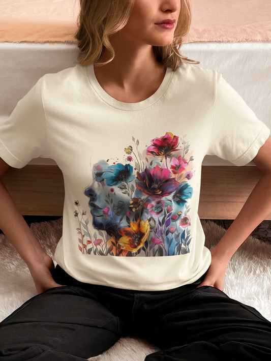 Floral Watercolor T-shirt for Women - Vibrant Artistic Tee - Lightweight Fabric Tee
