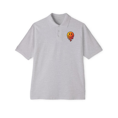 Neat collar and button placket on men’s polo shirt