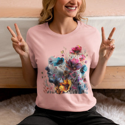 Floral Watercolor T-shirt for Women - Vibrant Artistic Tee - Lightweight Fabric Tee