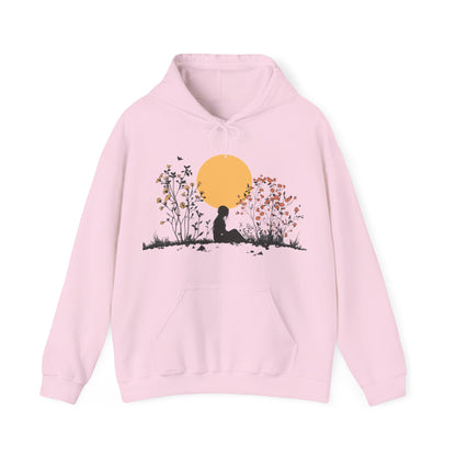 Hooded sweatshirt with woman & nature art