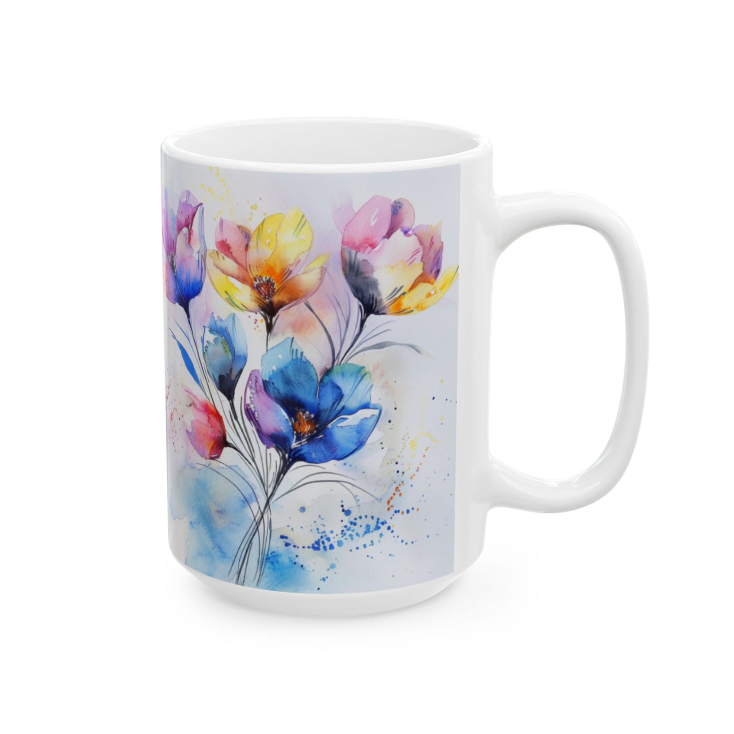 Ceramic Mug, Watercolor Artistic Florals, (11oz, 15oz)