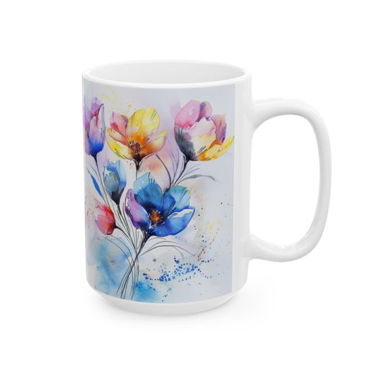 Ceramic Mug, Watercolor Artistic Florals, (11oz, 15oz)