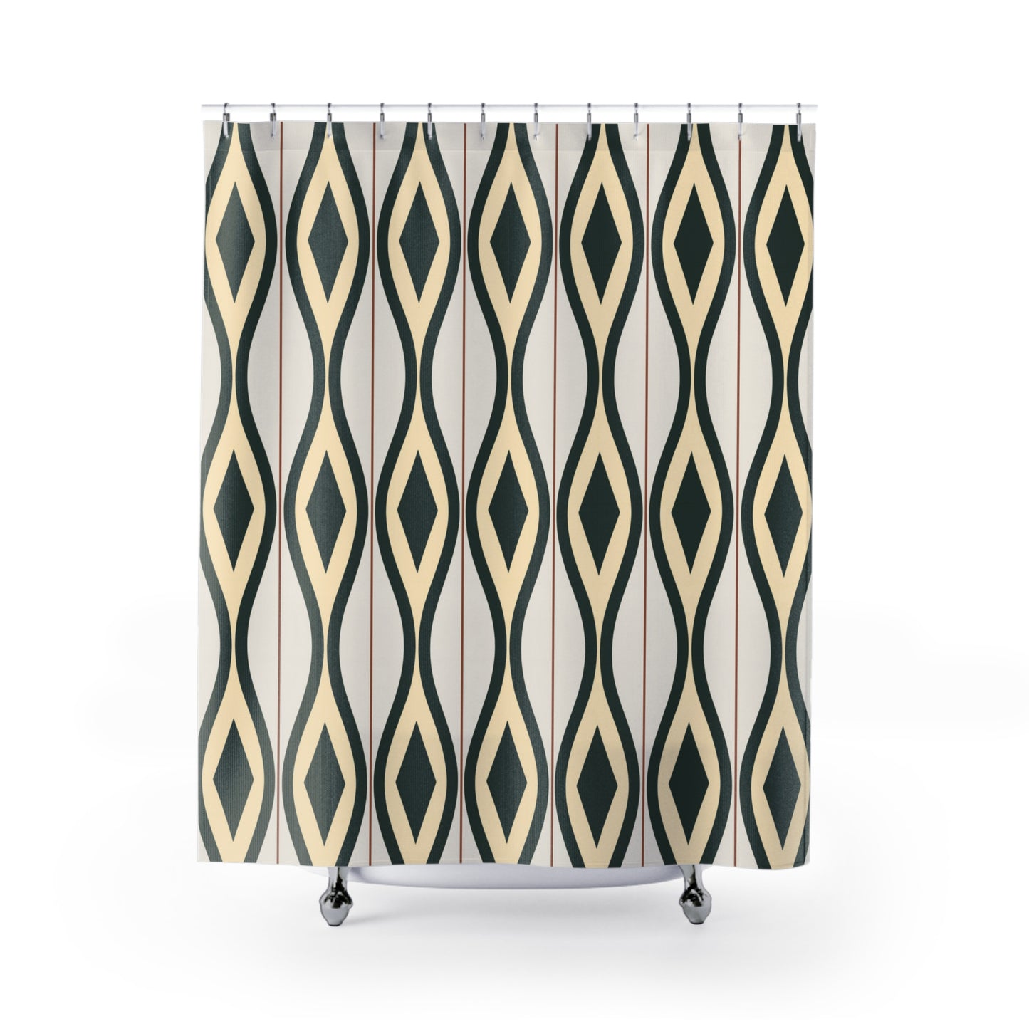 Mid Century Modern Shower Curtain, Retro Geometric Shower Curtain, Olive Green Bathroom Decor, Quiet Luxury Bath Curtain, Designer Bathroom Decor