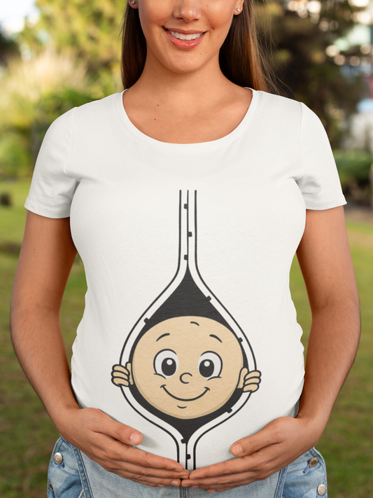Cute Baby Face Cotton Tee - Fun Graphic T-Shirt for pregnant women