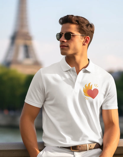 Men's Polo with Flaming Heart Design - Casual Fashion for Everyday Style