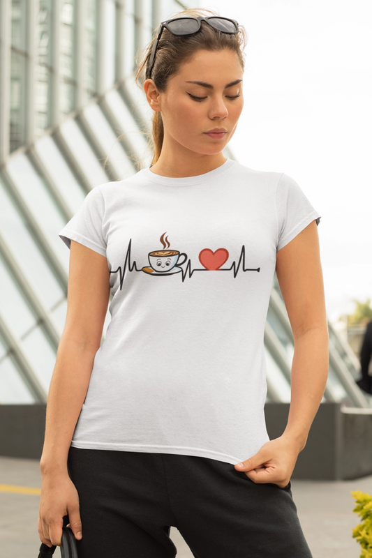 Cute Coffee Heartbeat T-Shirt, Unisex Tee for Coffee Lovers, Gift for Baristas, Casual Wear, Perfect for Birthdays and Holidays