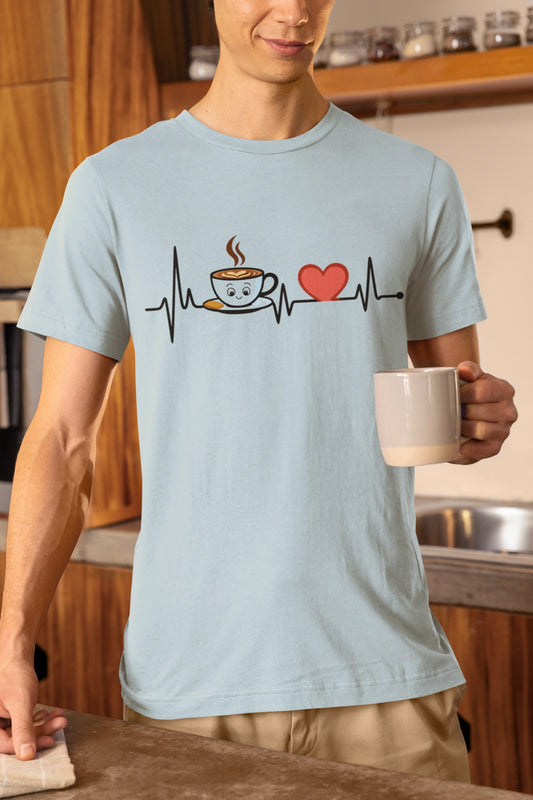 Cute Coffee Heartbeat T-Shirt, Unisex Tee for Coffee Lovers, Gift for Baristas, Casual Wear, Perfect for Birthdays and Holidays