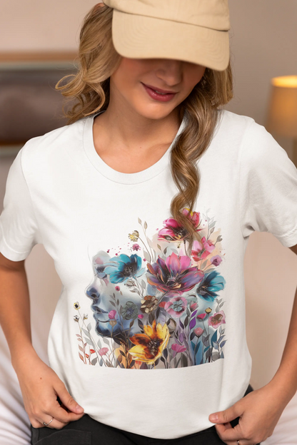 Floral Watercolor T-shirt for Women - Vibrant Artistic Tee - Lightweight Fabric Tee