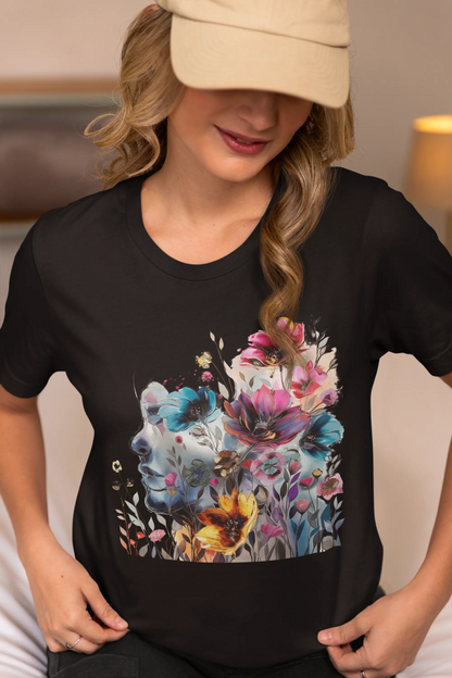 Floral Watercolor T-shirt for Women - Vibrant Artistic Tee - Lightweight Fabric Tee