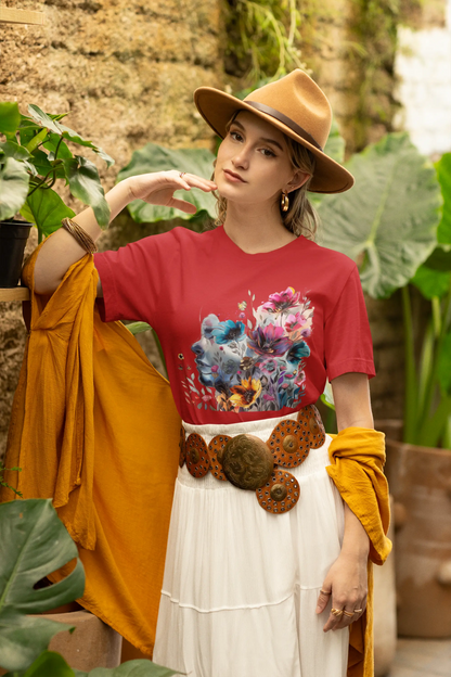 Floral Watercolor T-shirt for Women - Vibrant Artistic Tee - Lightweight Fabric Tee