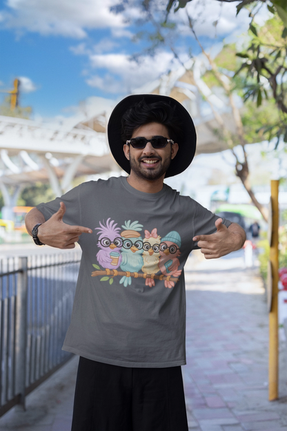 Cute Bird Friends Short Sleeve T-shirt - Perfect Gift for Animal Lovers - Lightweight Fabric Tee