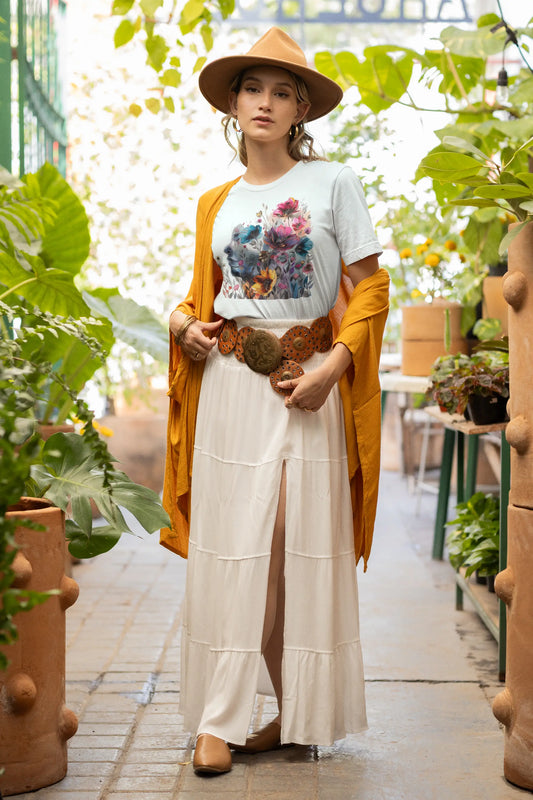 Floral Watercolor T-shirt for Women - Vibrant Artistic Tee - Lightweight Fabric Tee