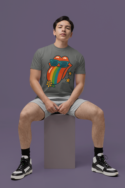 Colorful Retro T-Shirt with Rainbow Tongue Design, Vintage Rock Tee, Unisex Graphic Top, Music Lover Gift, Festival Wear