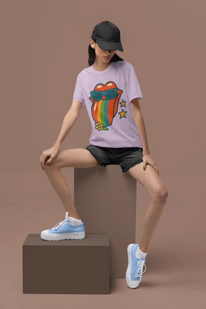 Colorful Retro T-Shirt with Rainbow Tongue Design, Vintage Rock Tee, Unisex Graphic Top, Music Lover Gift, Festival Wear