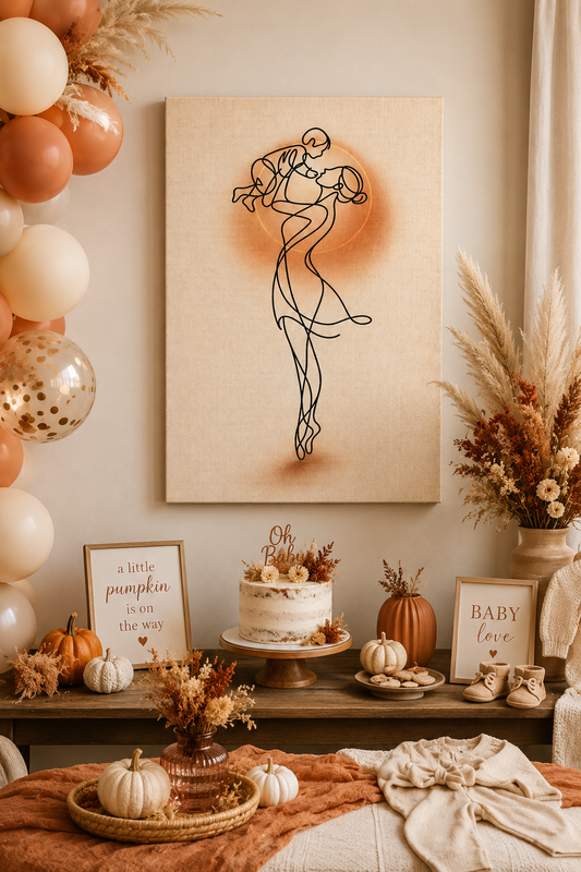Fall Themed Baby Shower Mother and baby Canvas Line Art