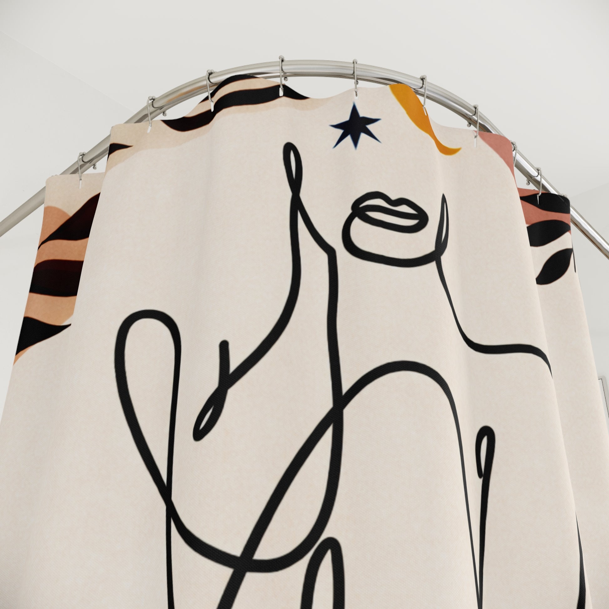 Shower Curtain with abstract Boho line art woman design