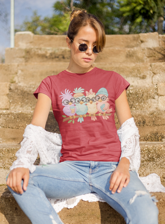 Cute Bird Friends Short Sleeve T-shirt - Perfect Gift for Animal Lovers - Lightweight Fabric Tee