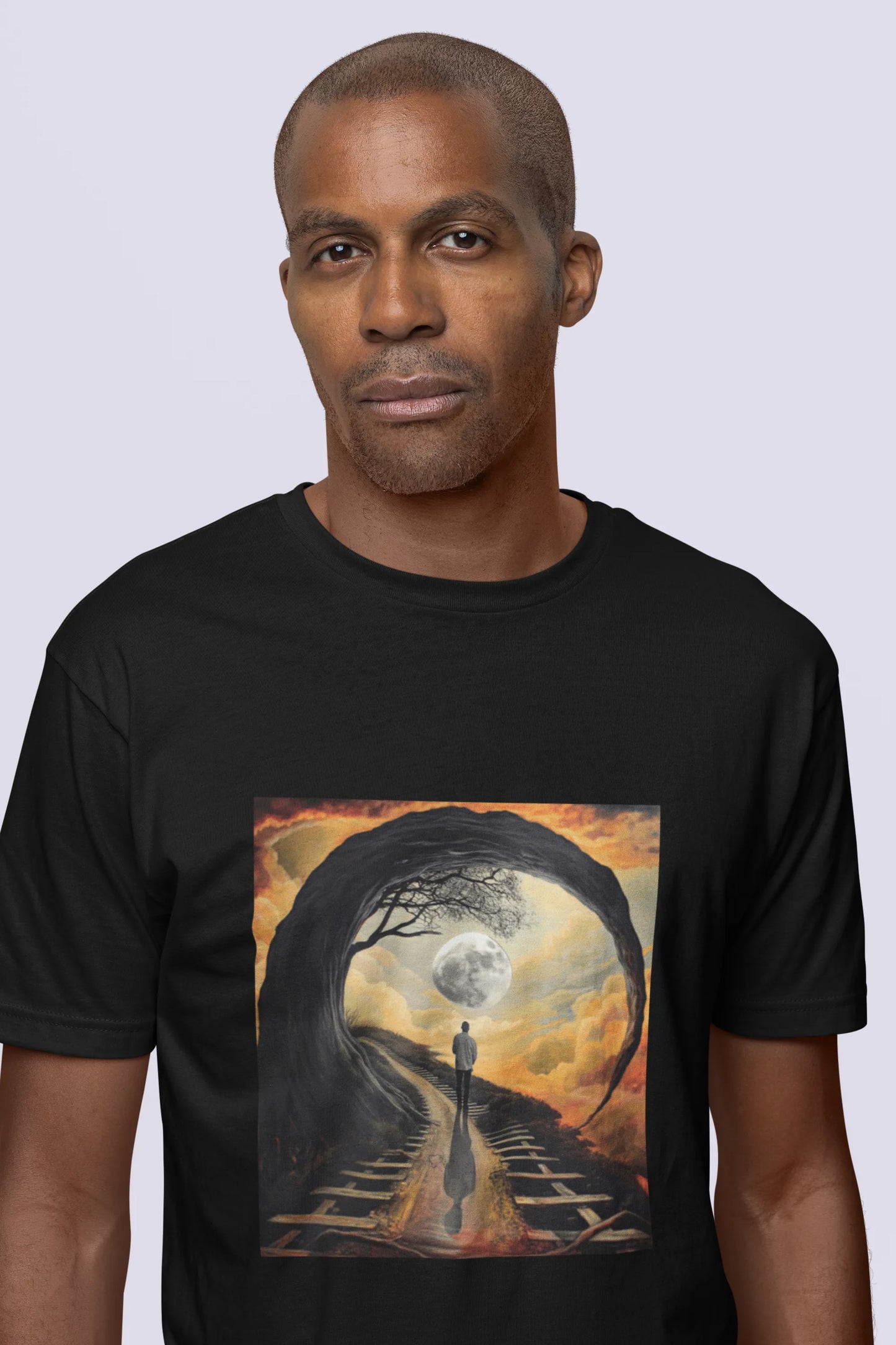 Men's Cotton Crew Tee - Moonlit Tunnel Path T-Shirt