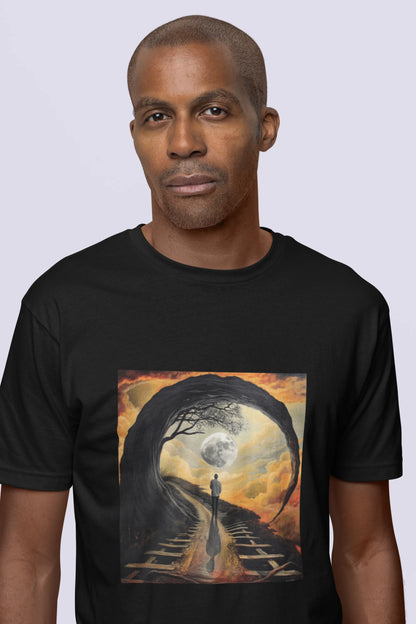 Men's Cotton Crew Tee - Moonlit Tunnel Path T-Shirt