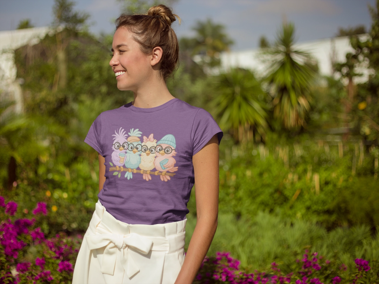 Cute Bird Friends Short Sleeve T-shirt - Perfect Gift for Animal Lovers - Lightweight Fabric Tee