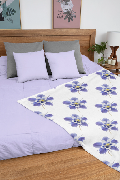 Velveteen Plush Blanket with Colorful Aquilegias Flower Design