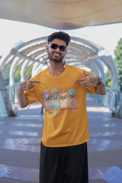 Cute Bird Friends Short Sleeve T-shirt - Perfect Gift for Animal Lovers - Lightweight Fabric Tee